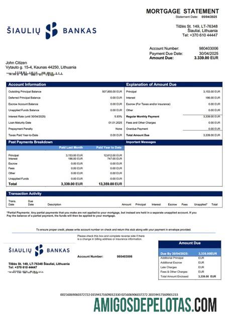 realista Lituânia AB Šiaulių Bankas Declaração de hipoteca Word e modelo PDF